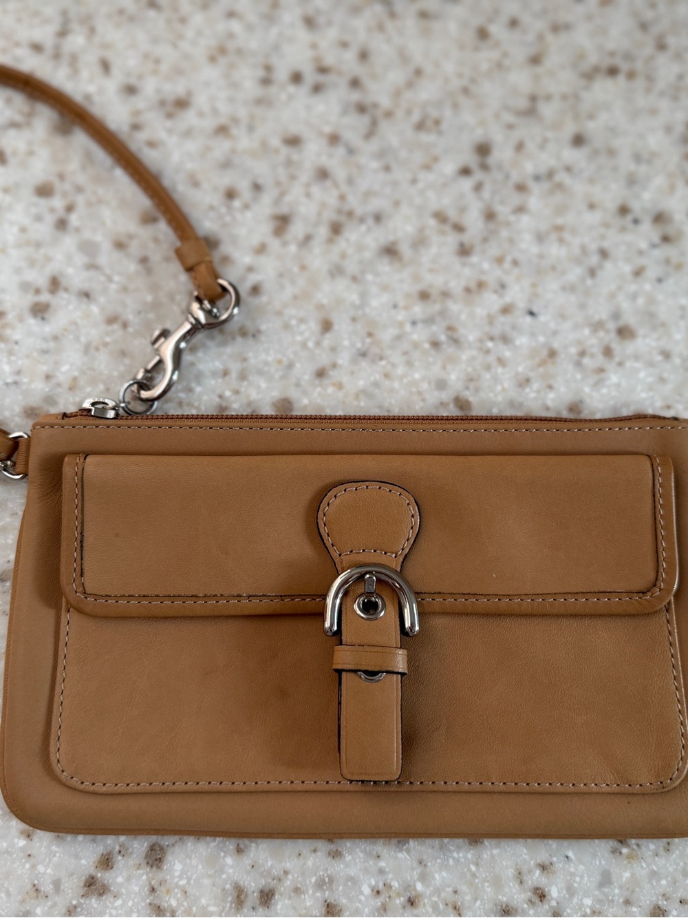 Coach Leather Wristlet in Saddle Tan